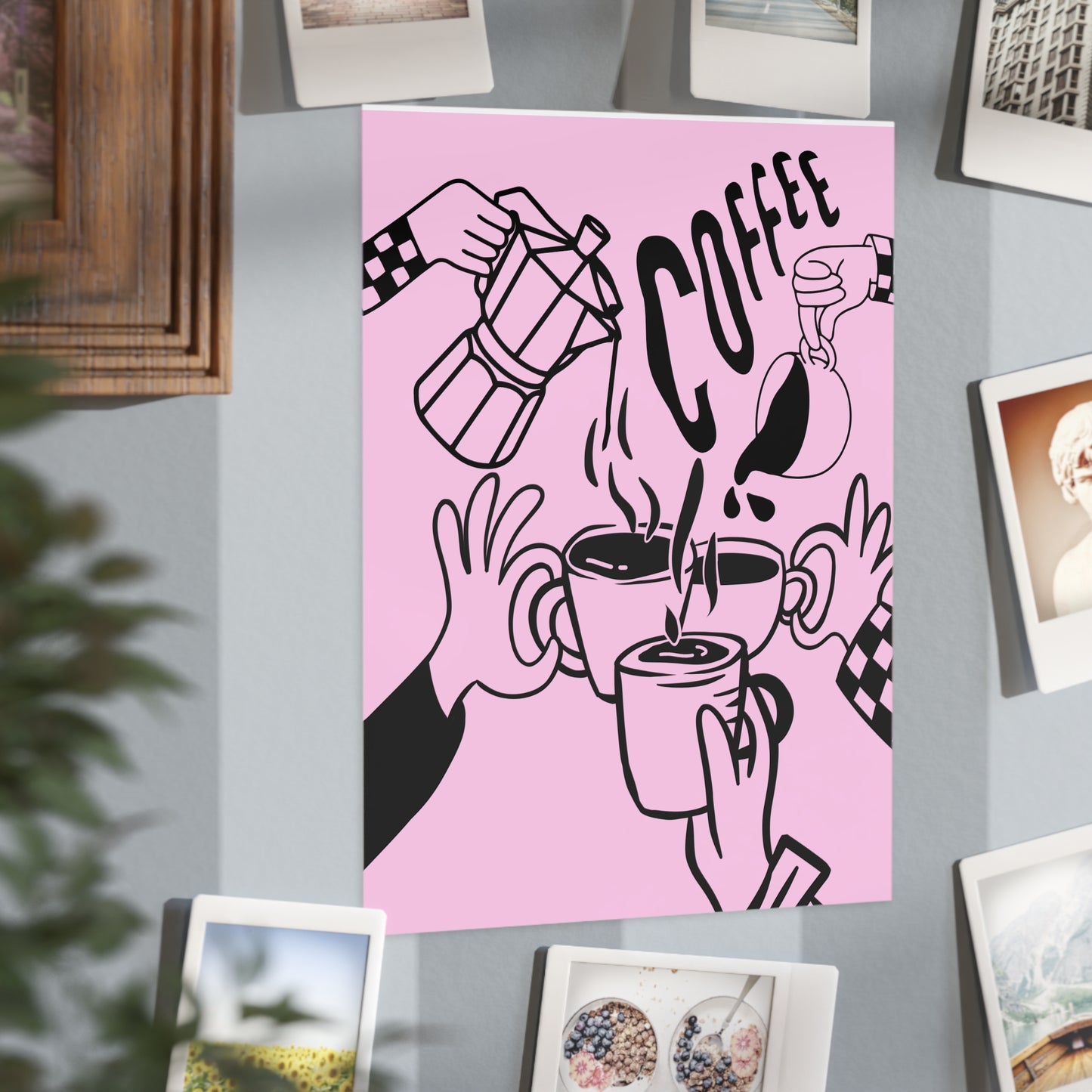 Coffee Cheers Print — Pink Coffee Art Poster