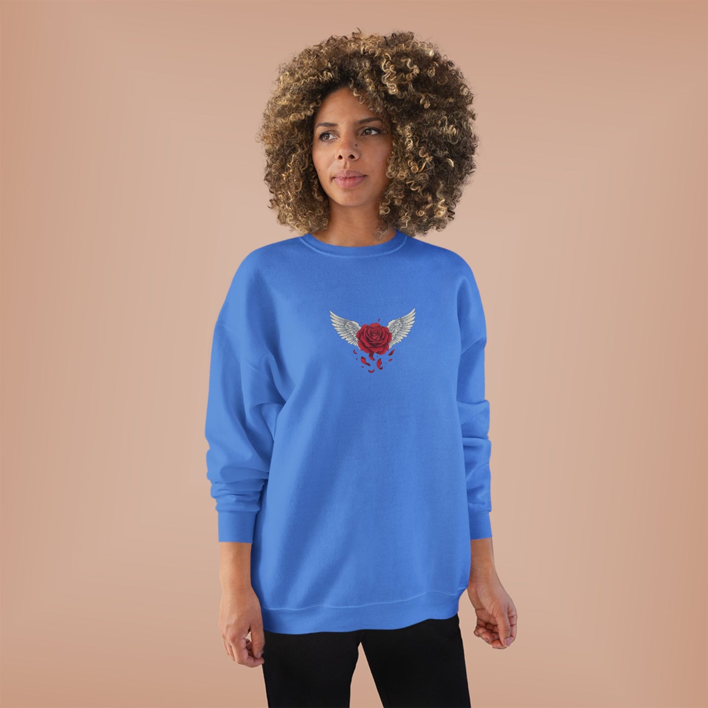 Crewneck Sweatshirt — Winged Heart Rose Chest Graphic