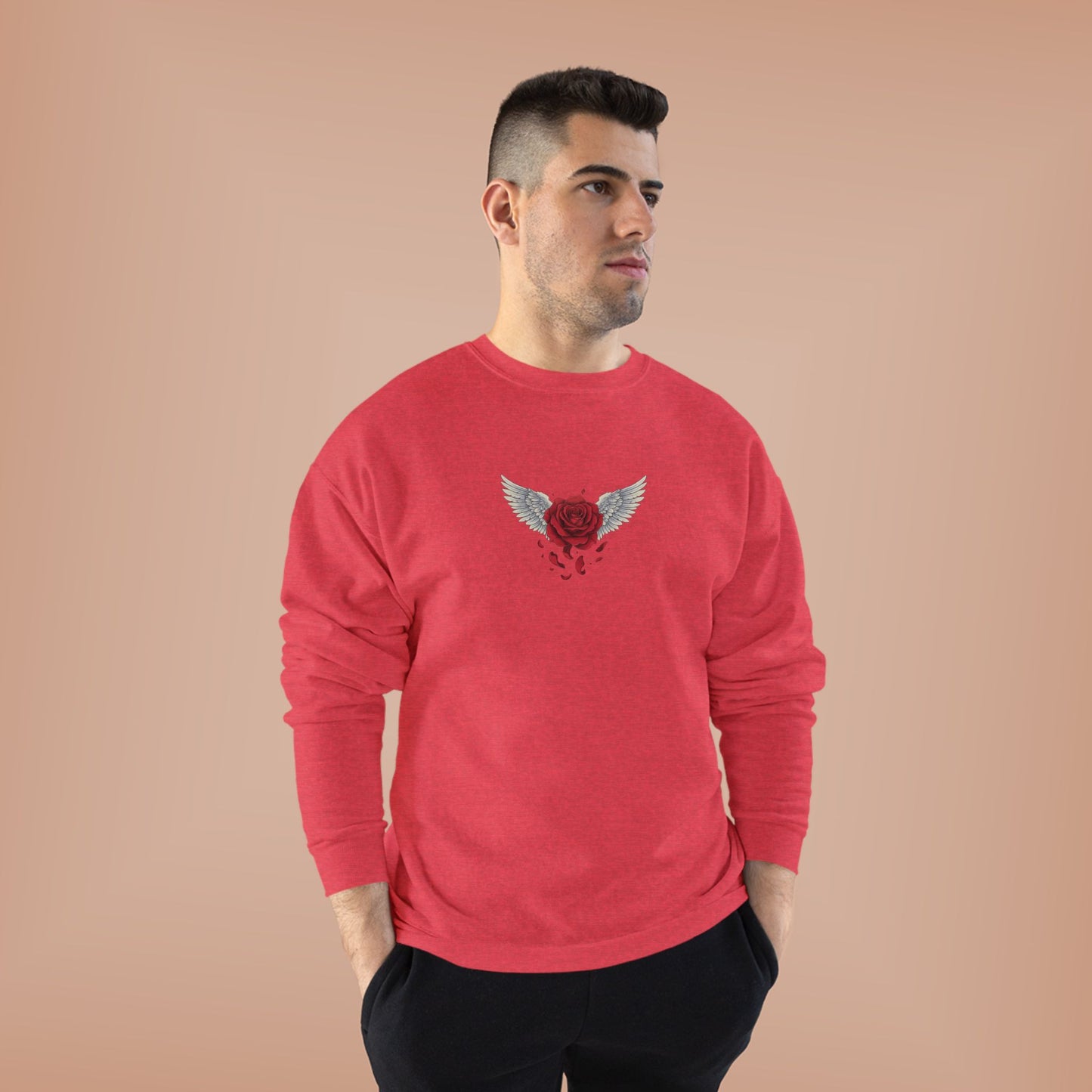 Crewneck Sweatshirt — Winged Heart Rose Chest Graphic