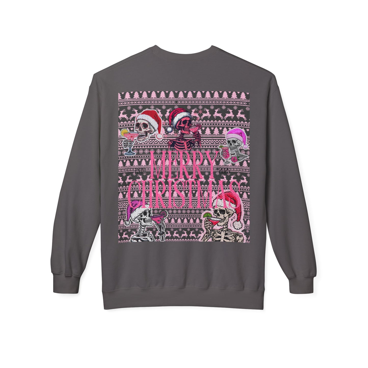 Christmas Skeleton Crewneck Sweatshirt — 'Merry Christmas' Pink Holiday Design