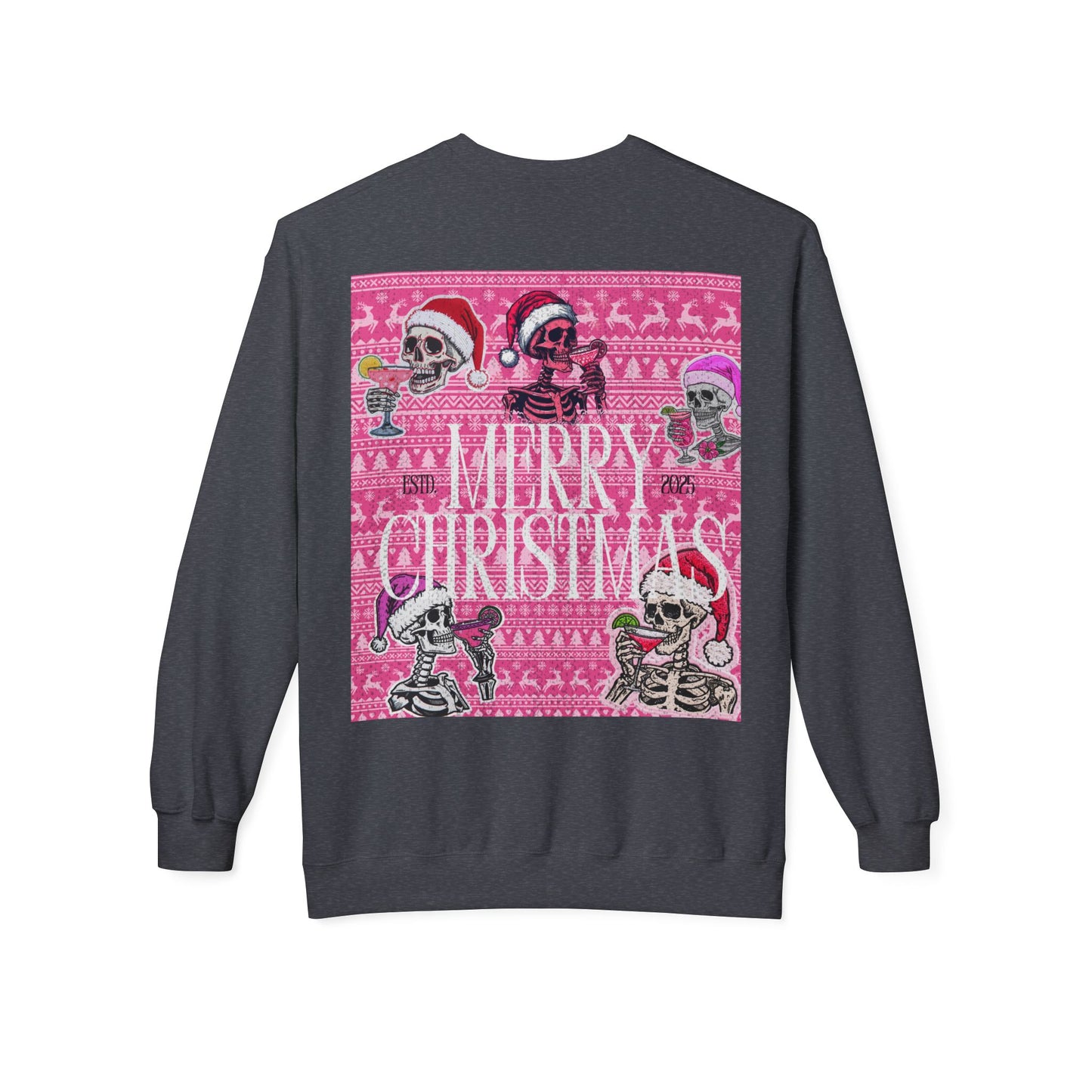 Christmas Skeleton Crewneck Sweatshirt — 'Merry Christmas' Pink Holiday Design