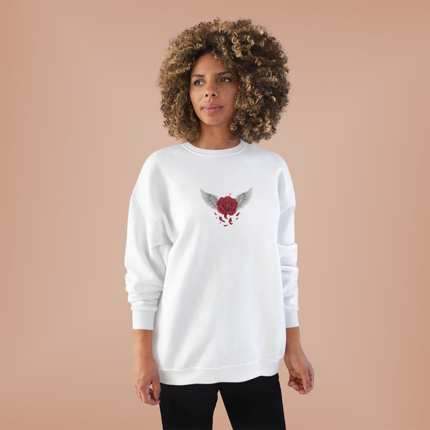 Crewneck Sweatshirt — Winged Heart Rose Chest Graphic