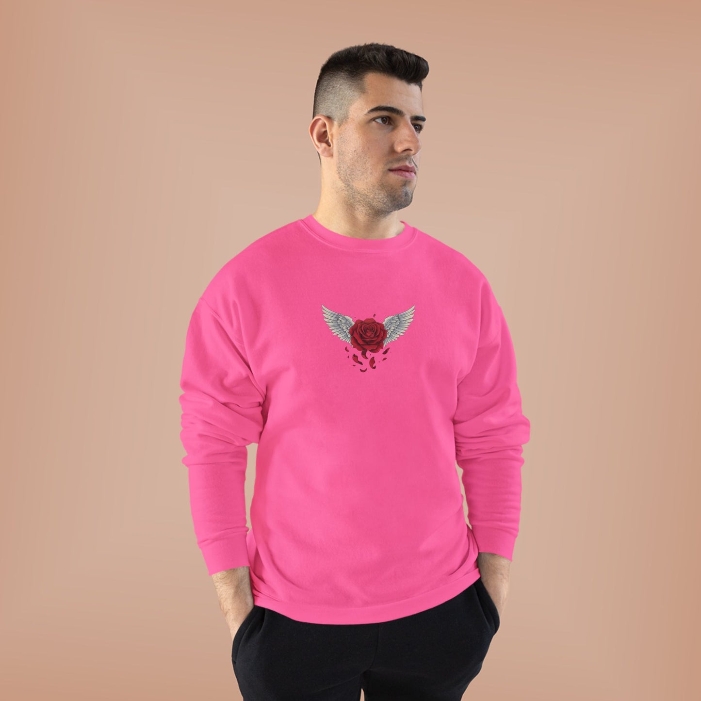 Crewneck Sweatshirt — Winged Heart Rose Chest Graphic