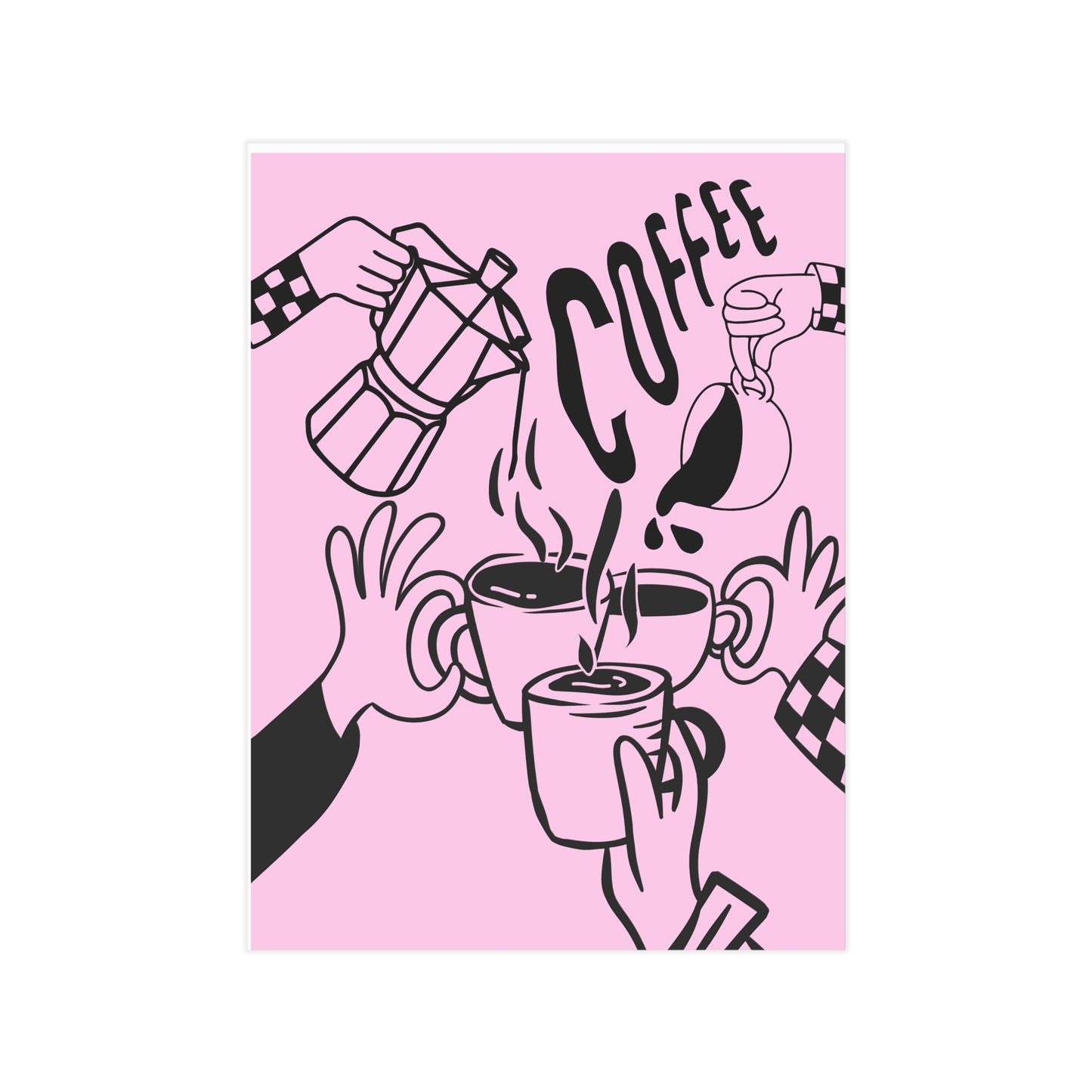 Coffee Cheers Print — Pink Coffee Art Poster
