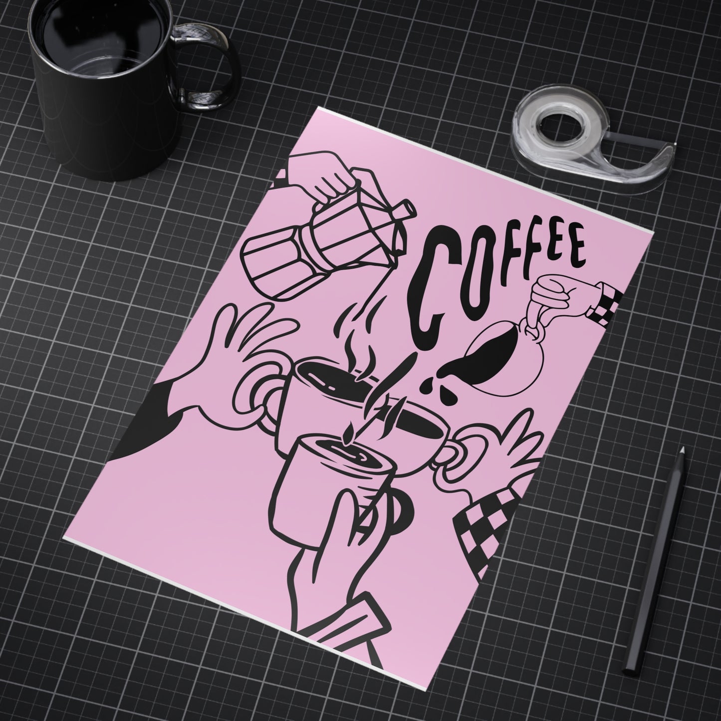 Coffee Cheers Print — Pink Coffee Art Poster