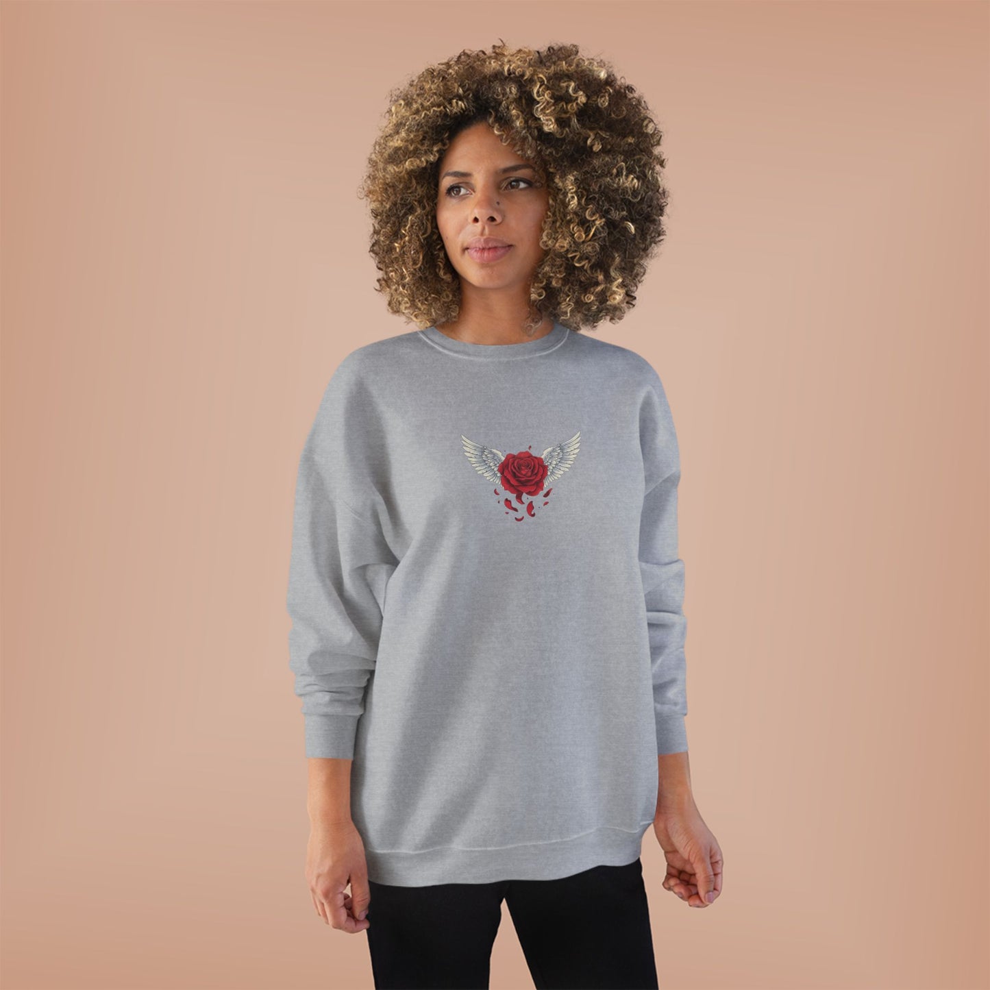 Crewneck Sweatshirt — Winged Heart Rose Chest Graphic