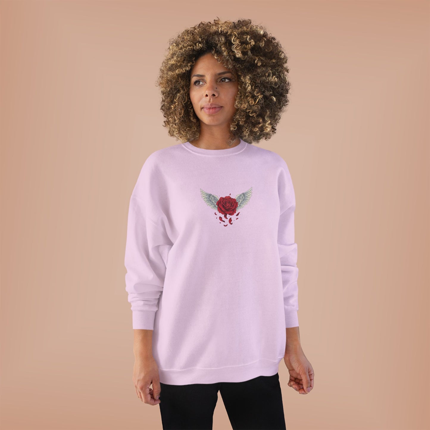 Crewneck Sweatshirt — Winged Heart Rose Chest Graphic