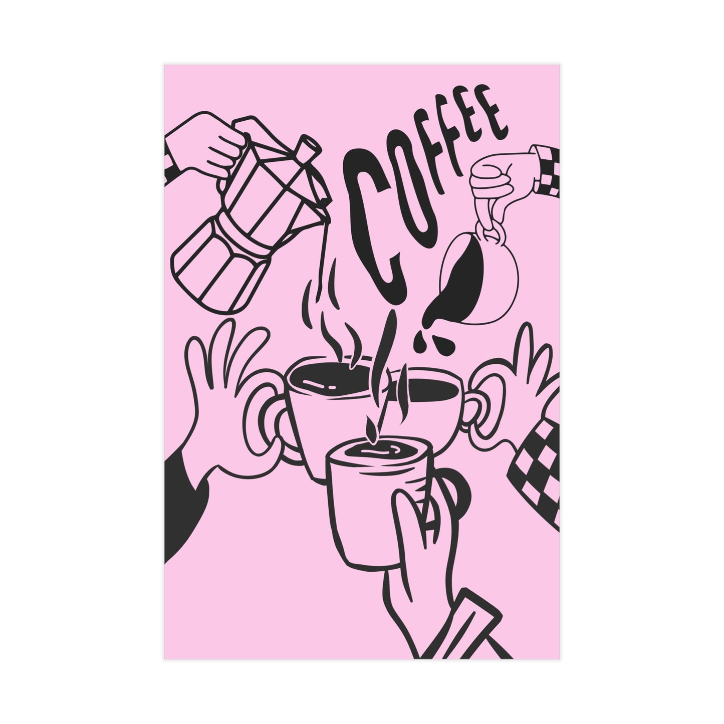 Coffee Cheers Print — Pink Coffee Art Poster