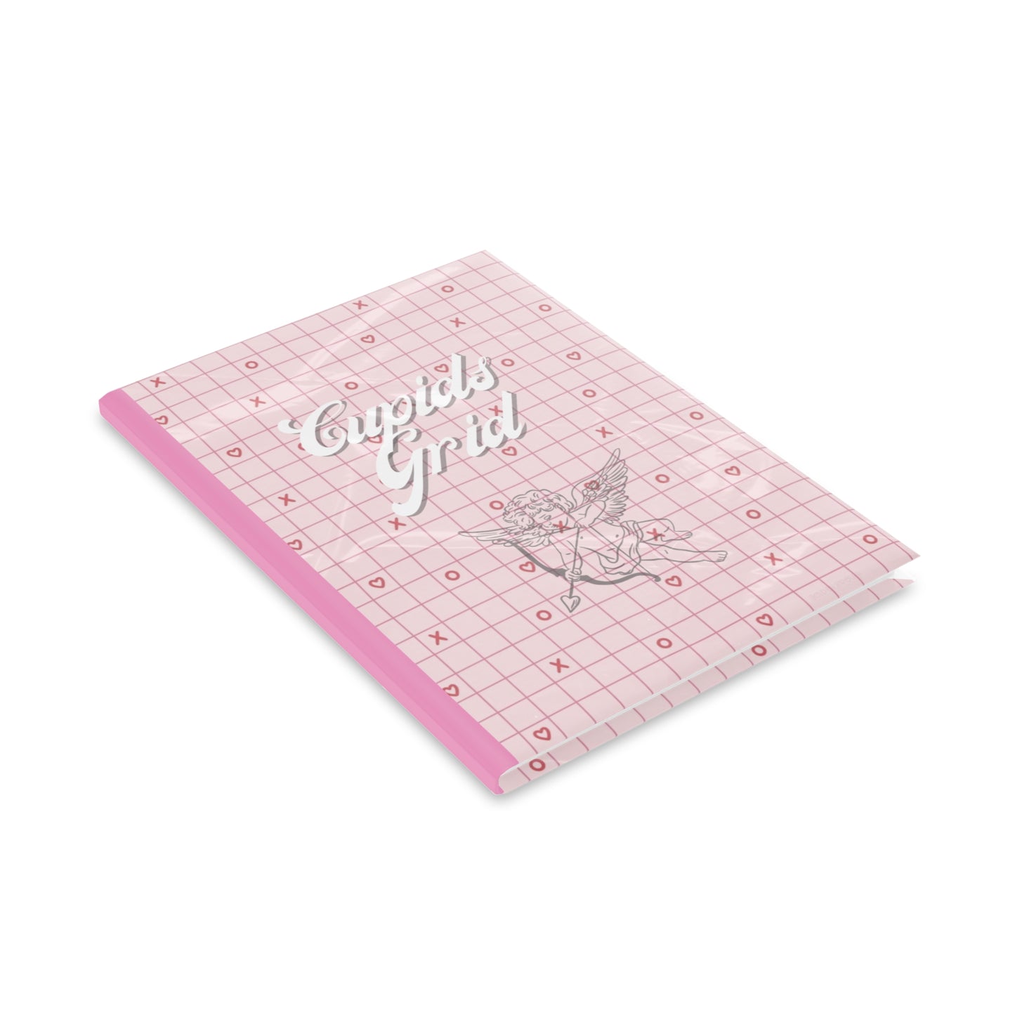 Cupids Grid Hardcover Notebook — Pink Heart Grid Journal with Cherub