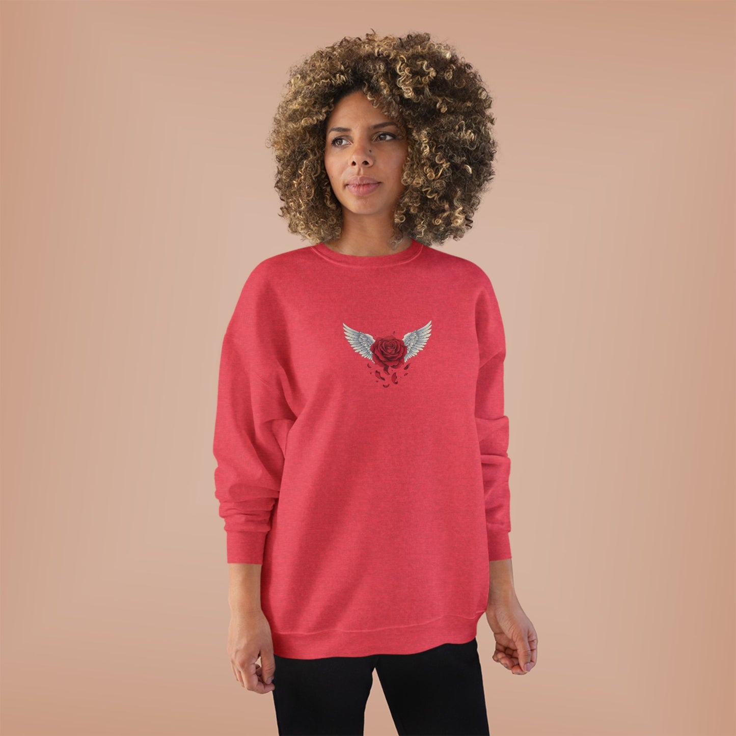 Crewneck Sweatshirt — Winged Heart Rose Chest Graphic