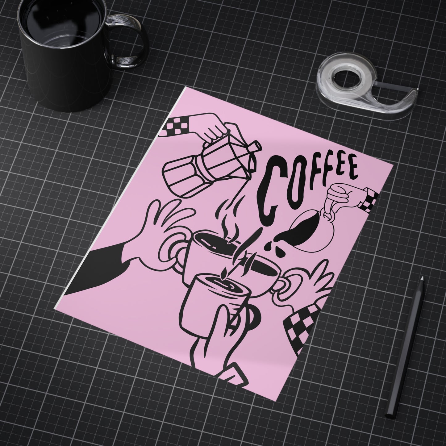 Coffee Cheers Print — Pink Coffee Art Poster