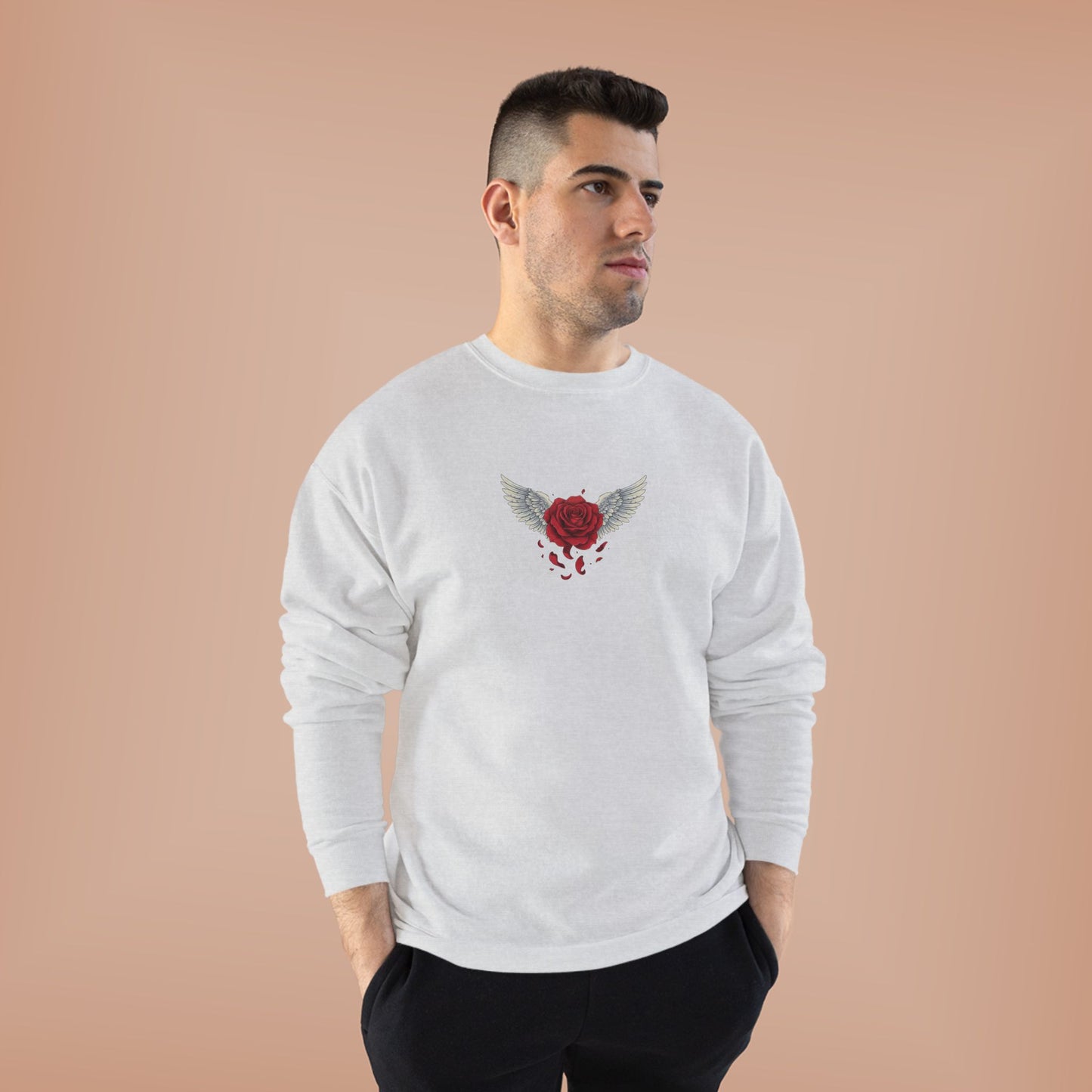 Crewneck Sweatshirt — Winged Heart Rose Chest Graphic