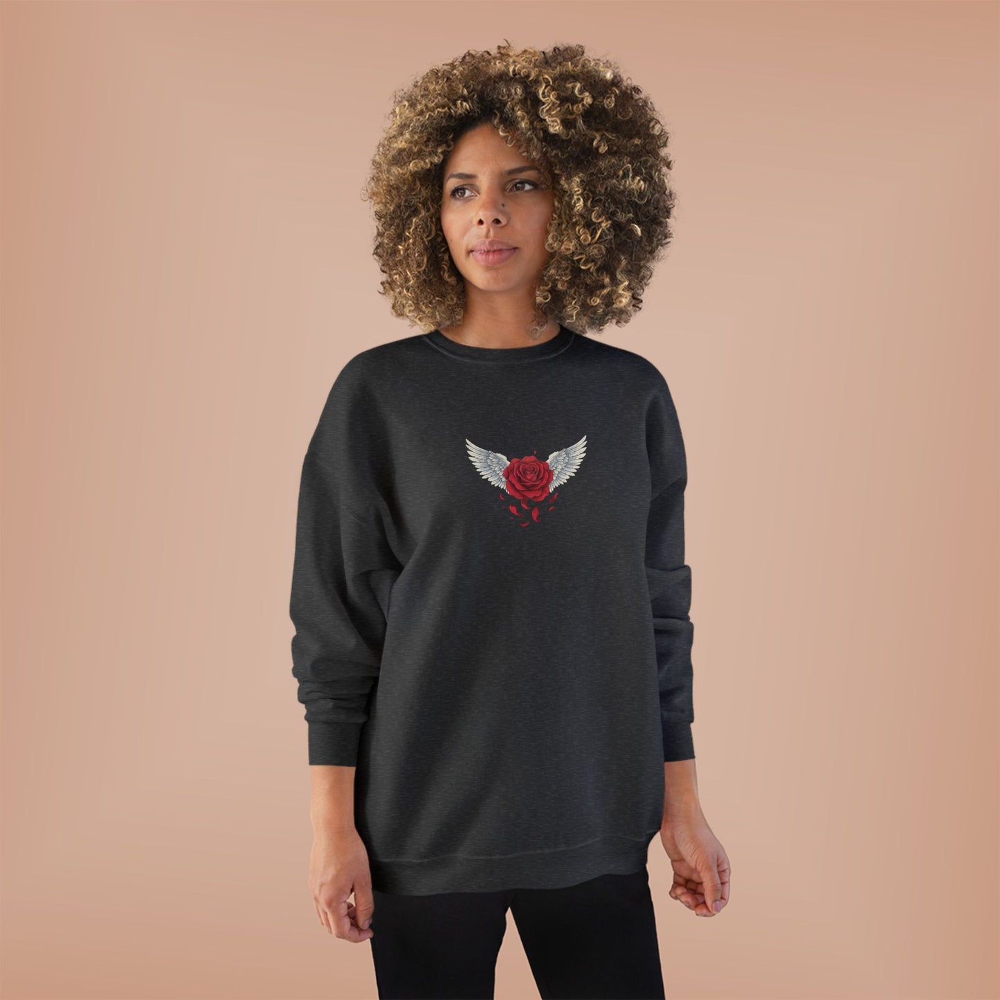 Crewneck Sweatshirt — Winged Heart Rose Chest Graphic