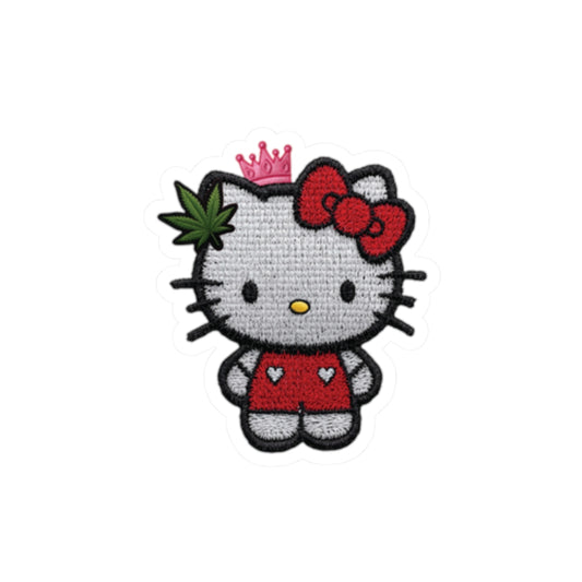 Hello Kitty Inspired Kitty Sticker — Cute Princess with cannabis Accent Kiss-Cut Sticker