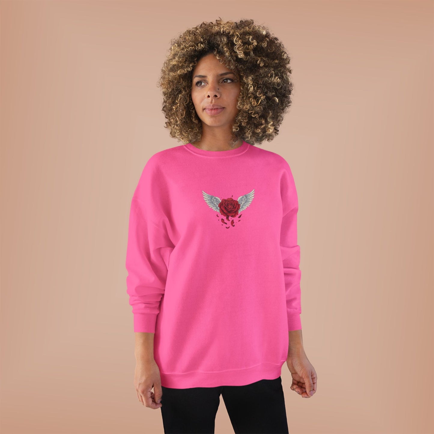 Crewneck Sweatshirt — Winged Heart Rose Chest Graphic