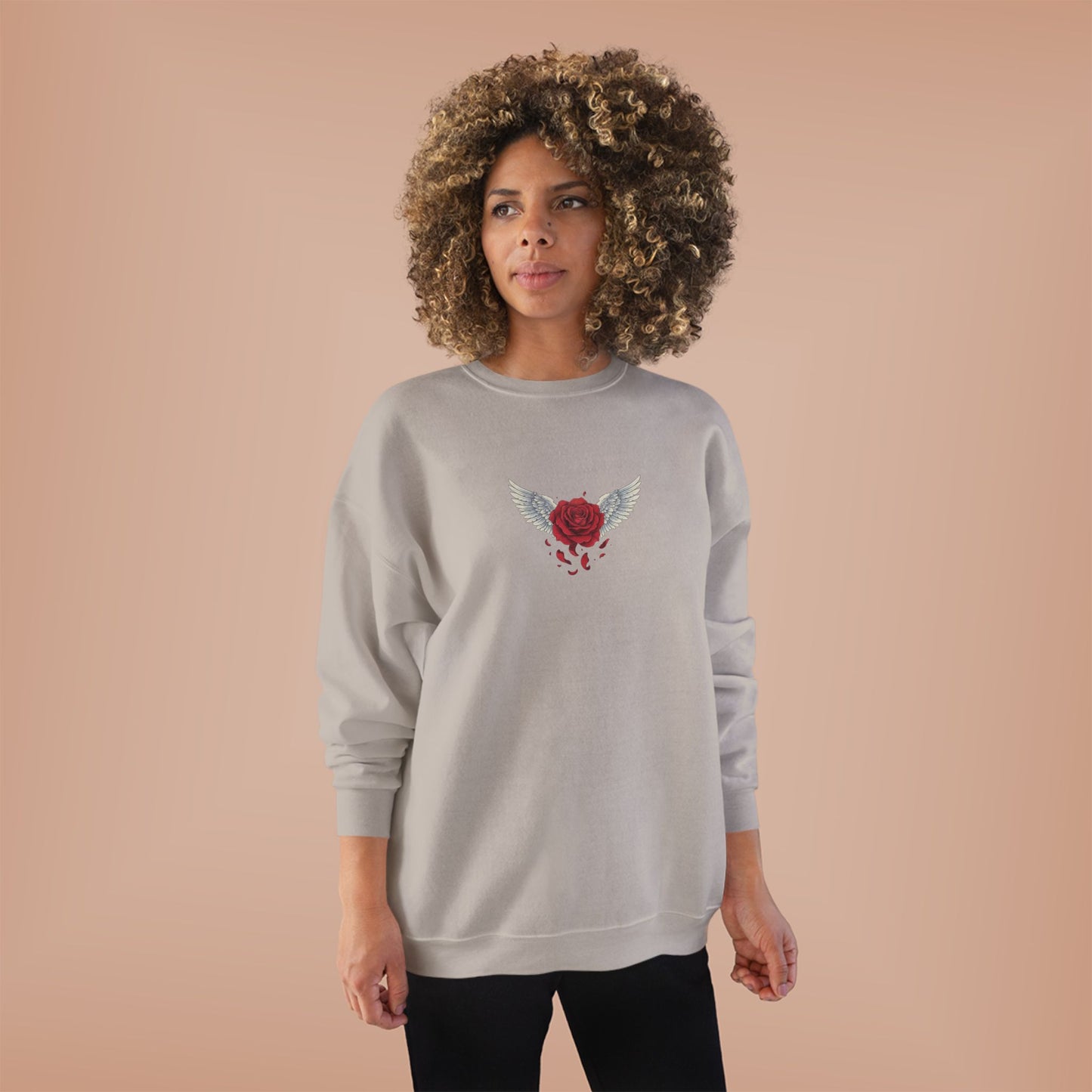 Crewneck Sweatshirt — Winged Heart Rose Chest Graphic