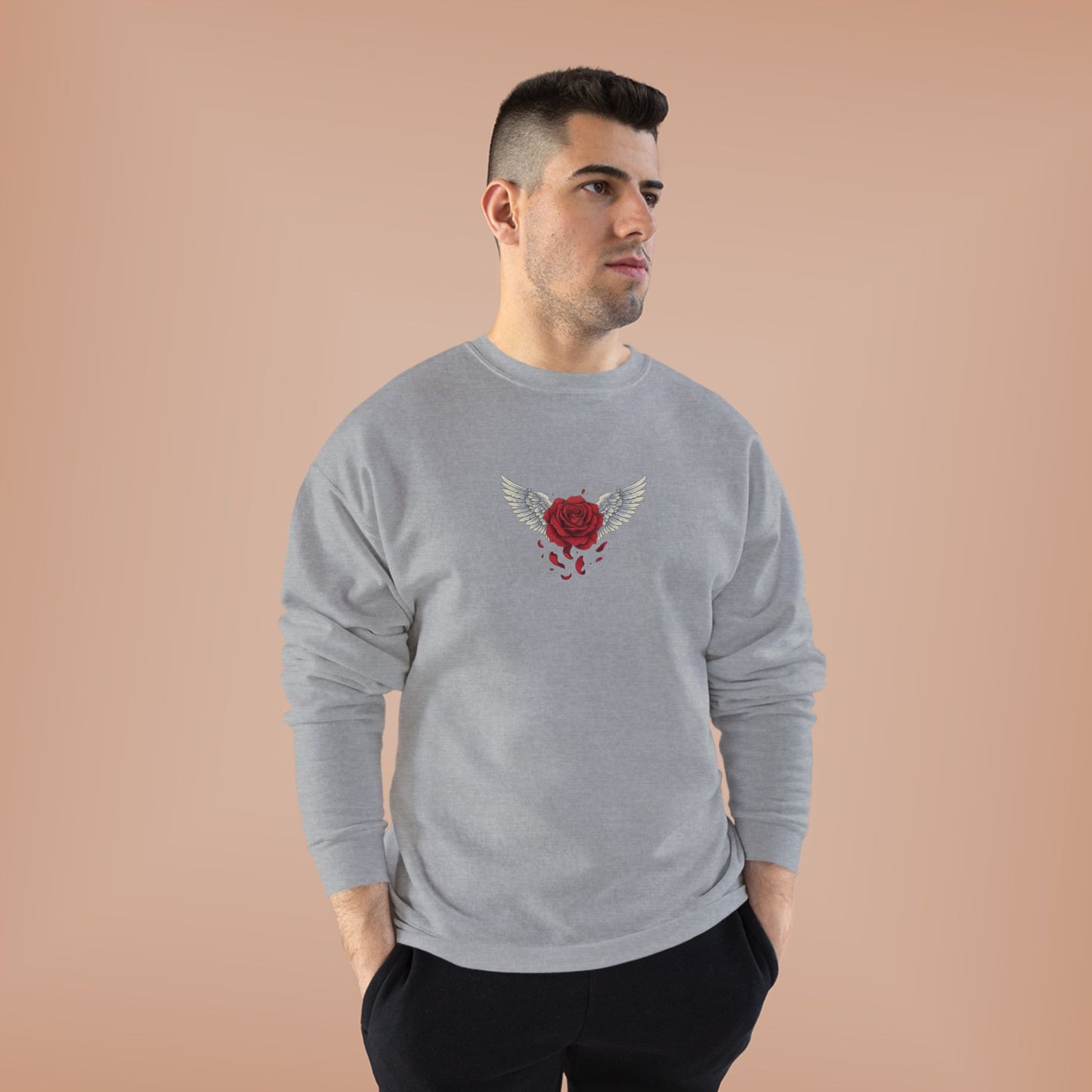 Crewneck Sweatshirt — Winged Heart Rose Chest Graphic