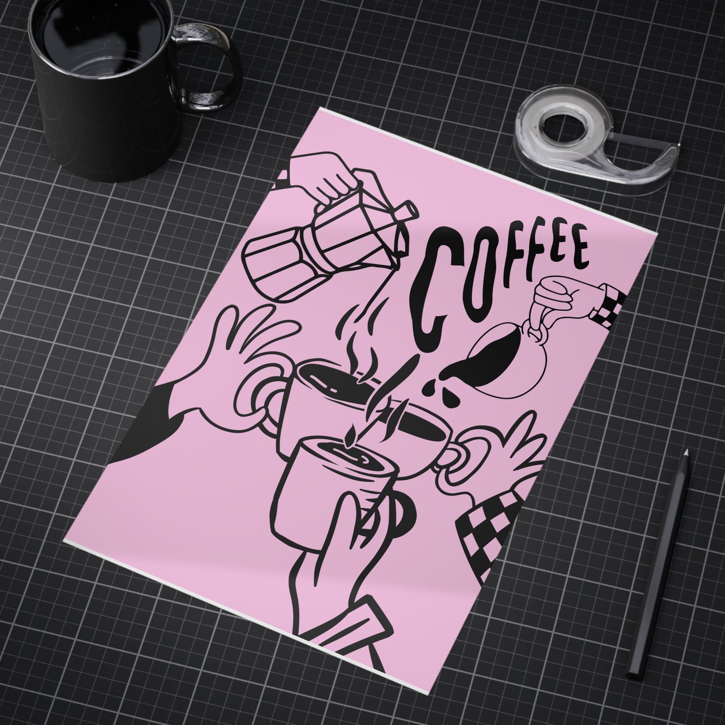 Coffee Cheers Print — Pink Coffee Art Poster