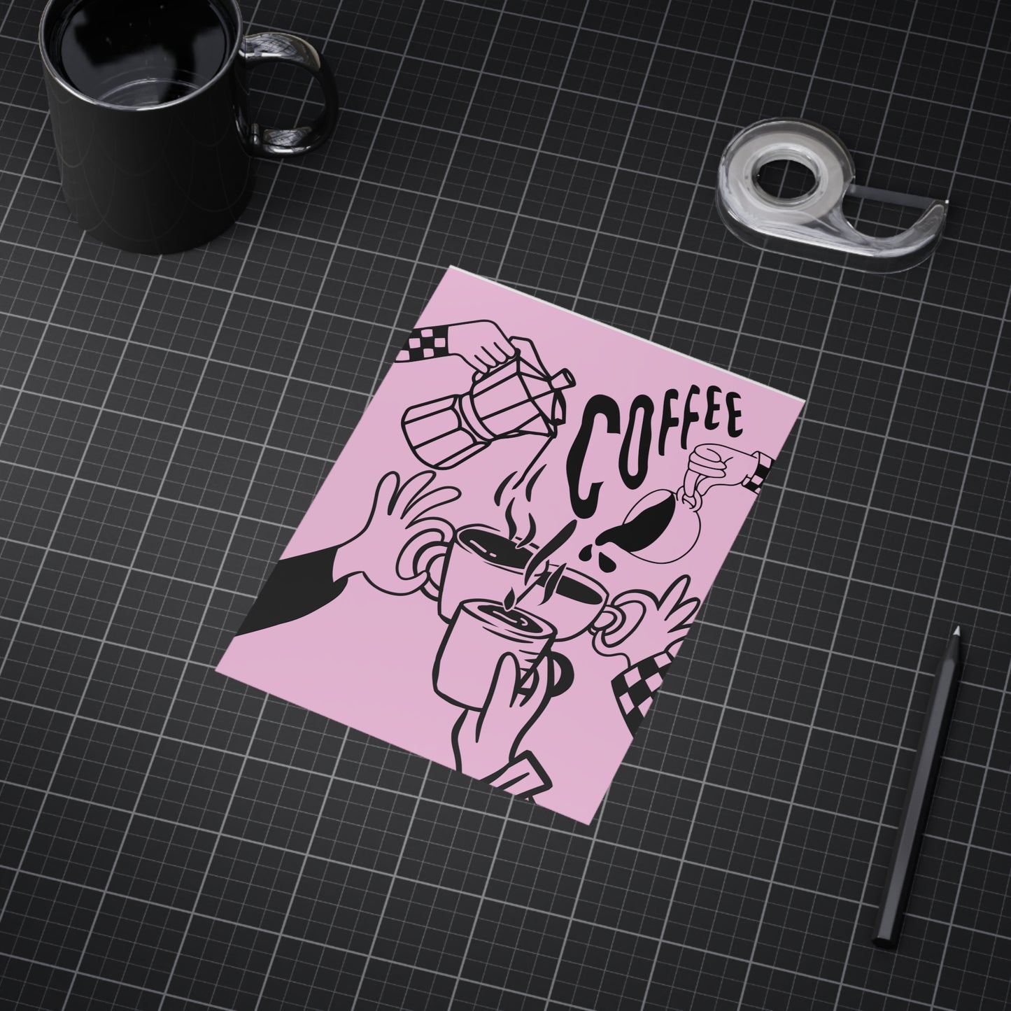 Coffee Cheers Print — Pink Coffee Art Poster