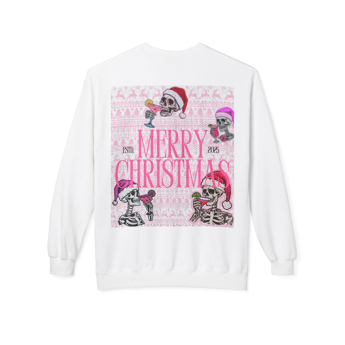 Christmas Skeleton Crewneck Sweatshirt — 'Merry Christmas' Pink Holiday Design