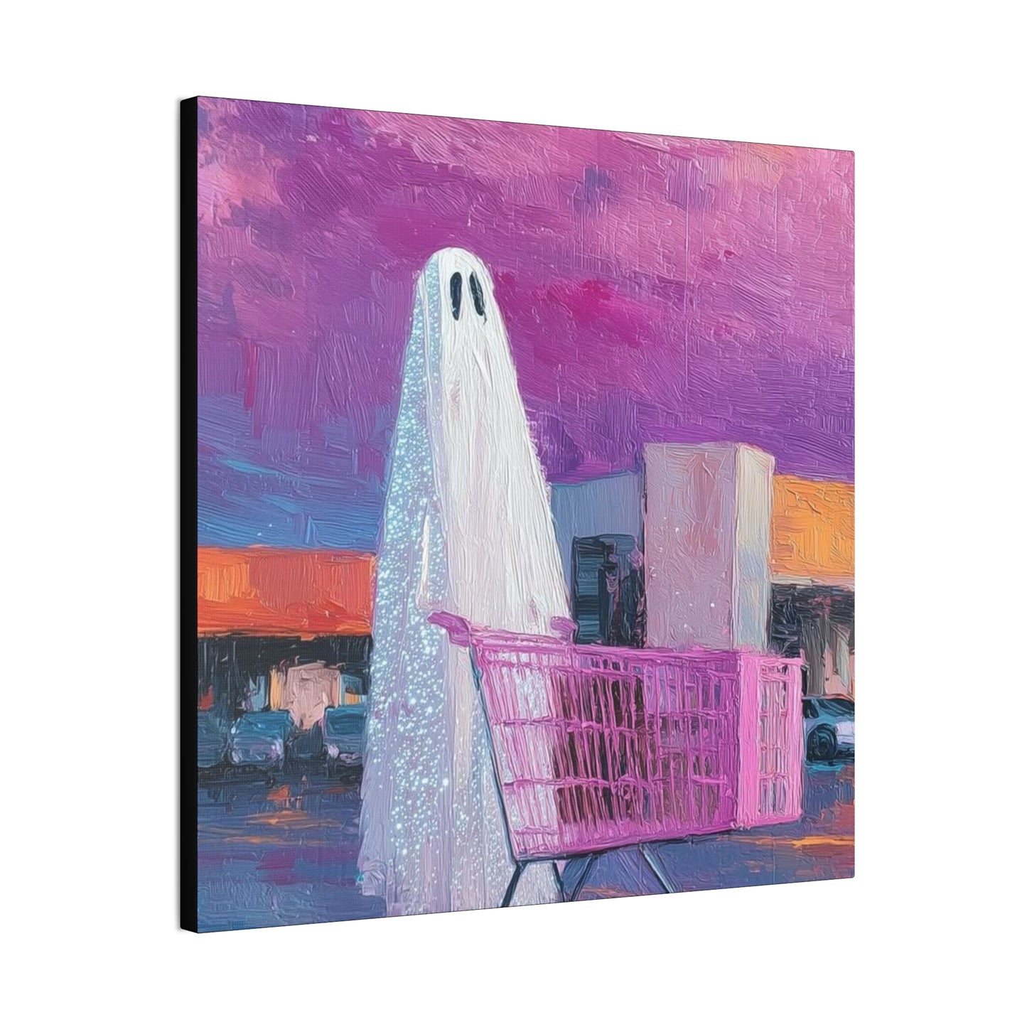 Ghost & Pink Shopping Cart Canvas Art — Whimsical home Wall Decor