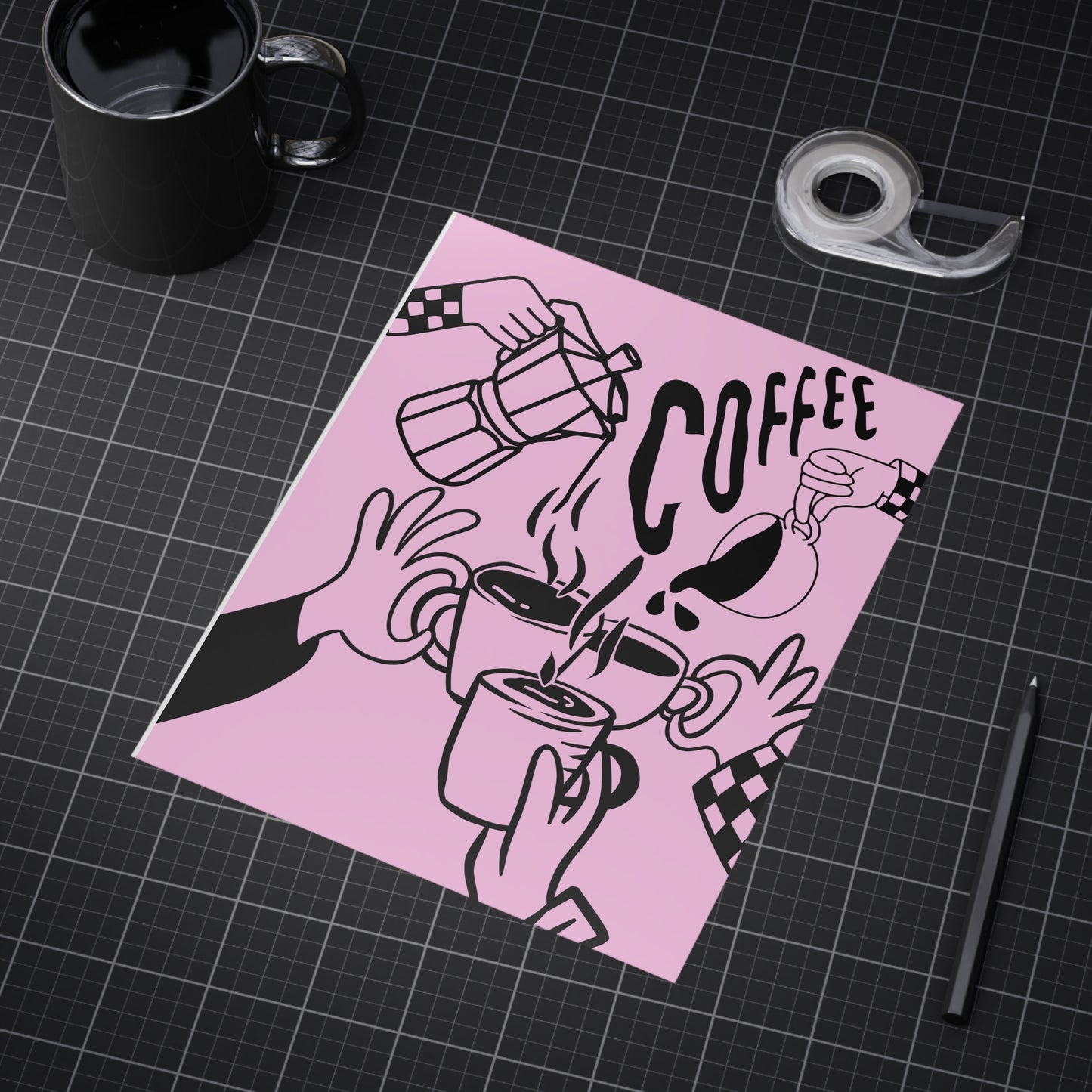 Coffee Cheers Print — Pink Coffee Art Poster