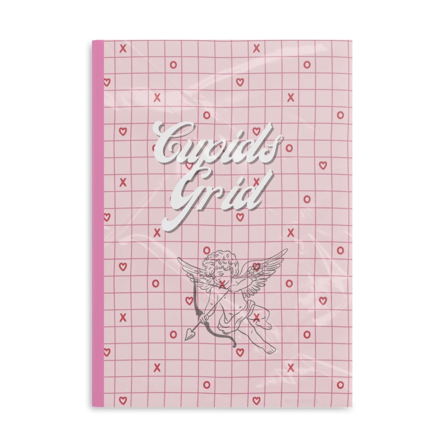 Cupids Grid Hardcover Notebook — Pink Heart Grid Journal with Cherub