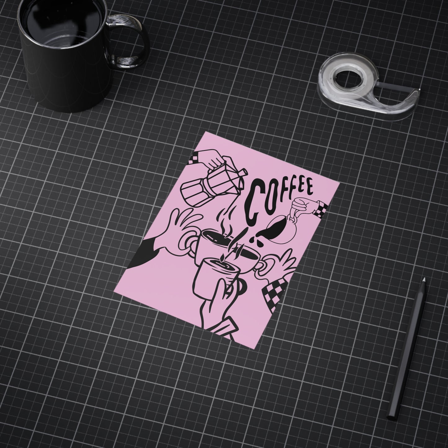 Coffee Cheers Print — Pink Coffee Art Poster