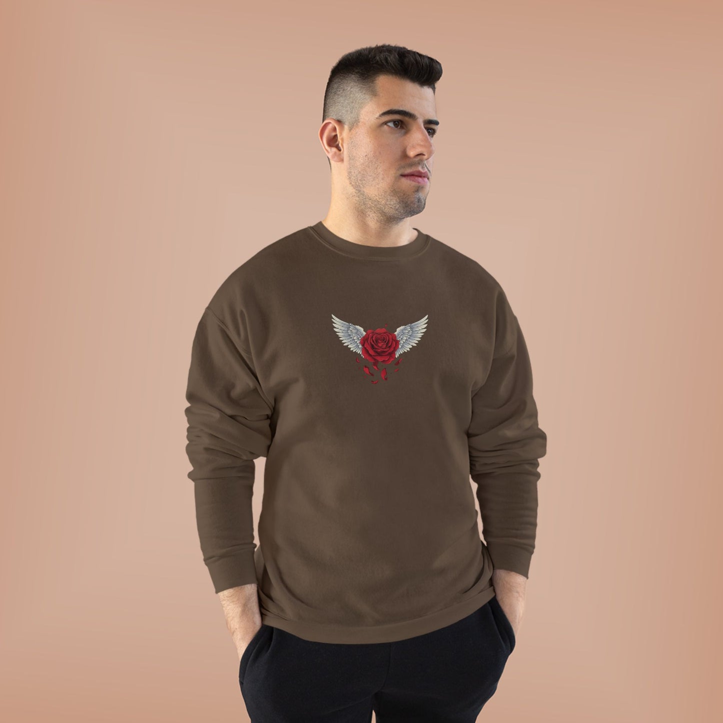Crewneck Sweatshirt — Winged Heart Rose Chest Graphic