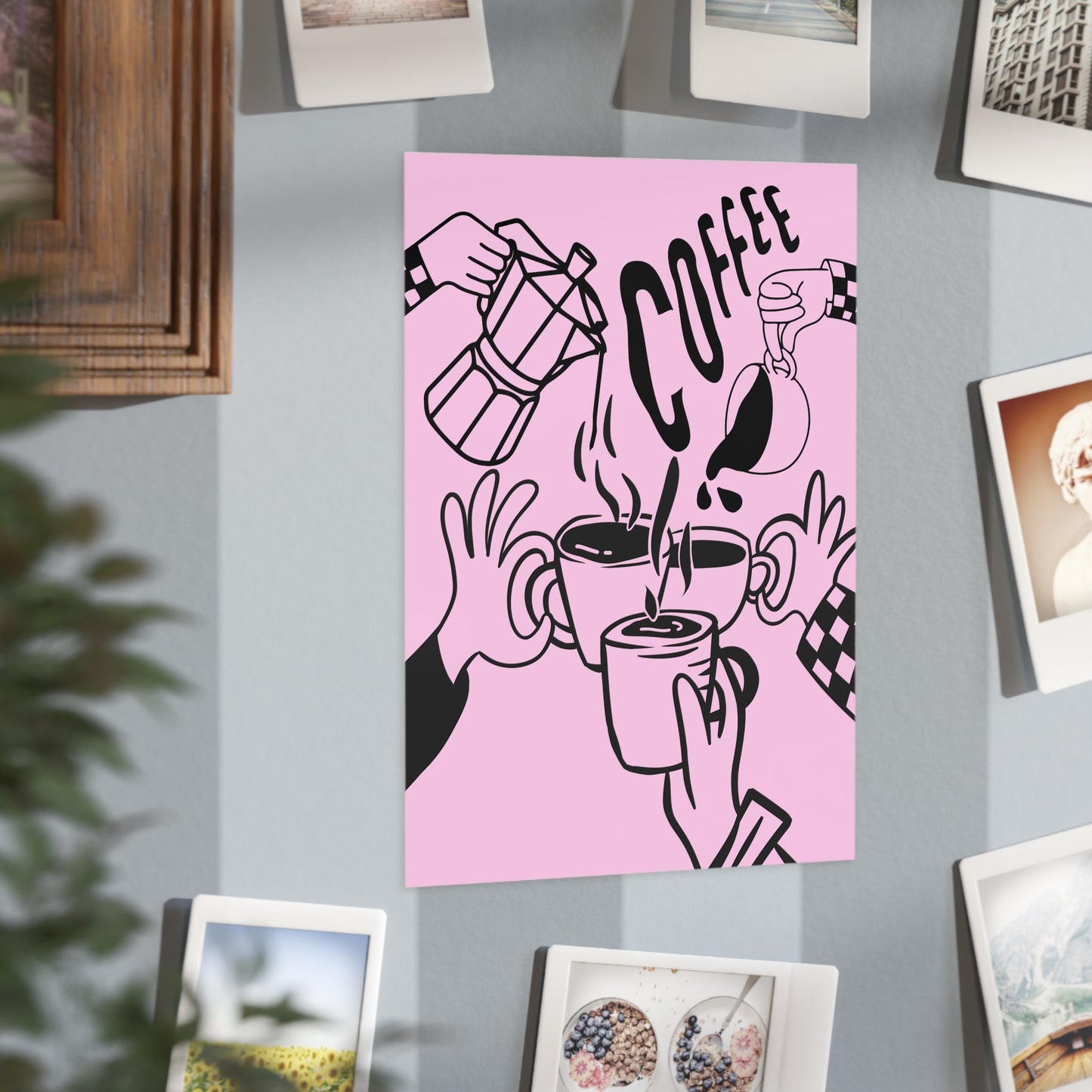 Coffee Cheers Print — Pink Coffee Art Poster