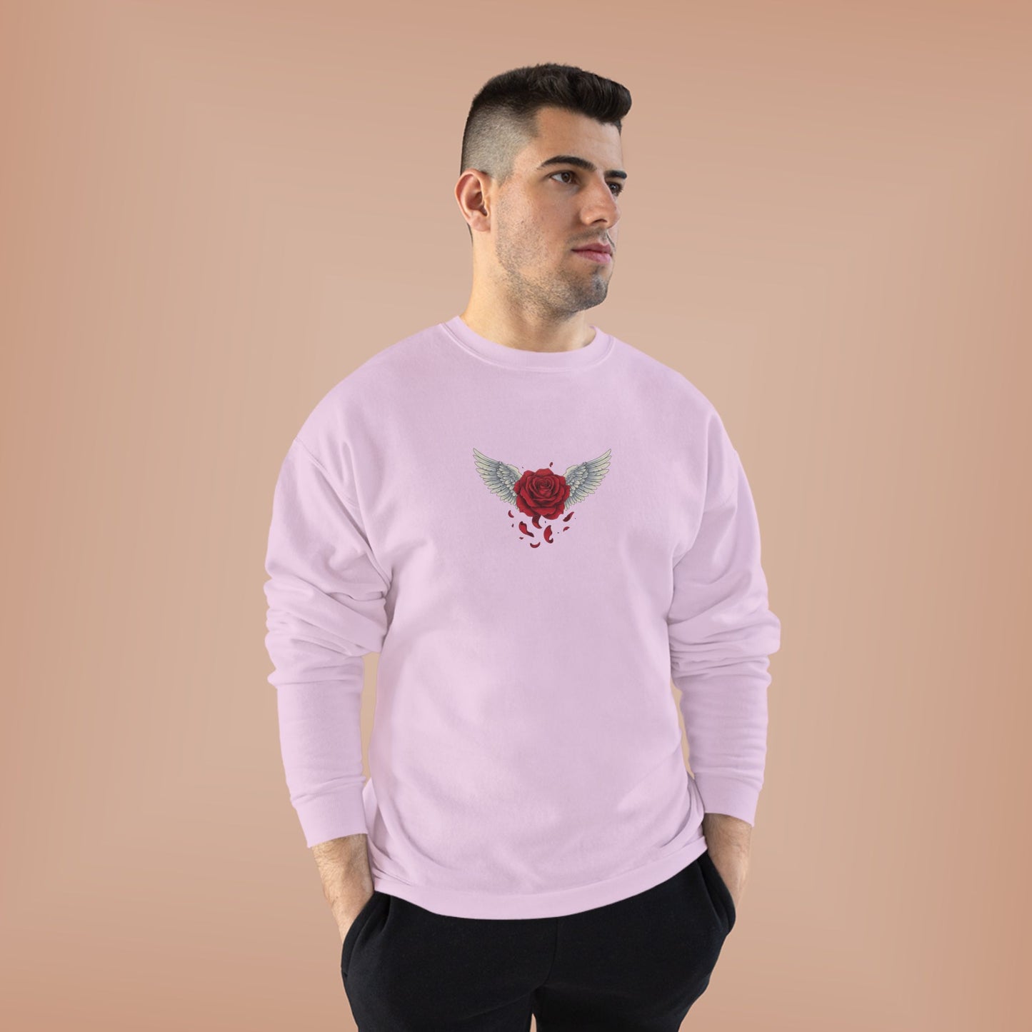 Crewneck Sweatshirt — Winged Heart Rose Chest Graphic