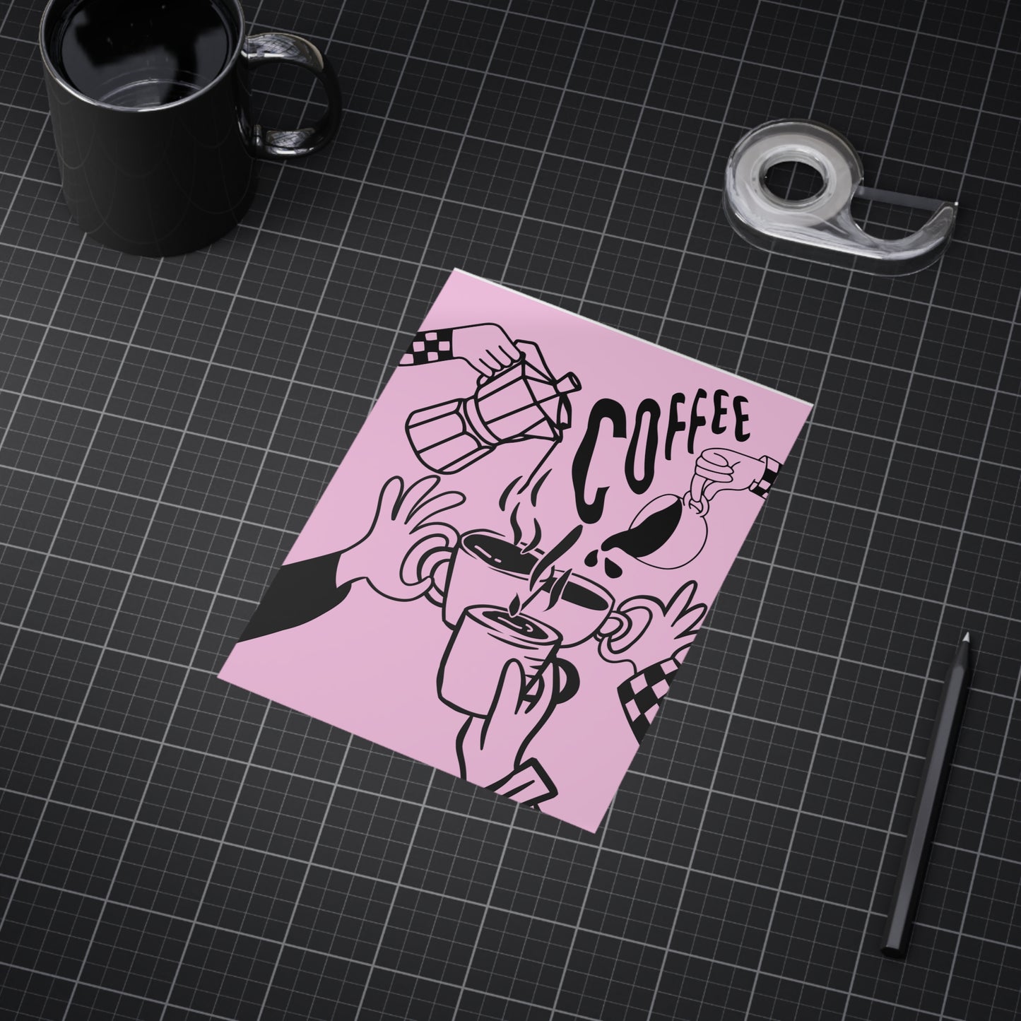 Coffee Cheers Print — Pink Coffee Art Poster