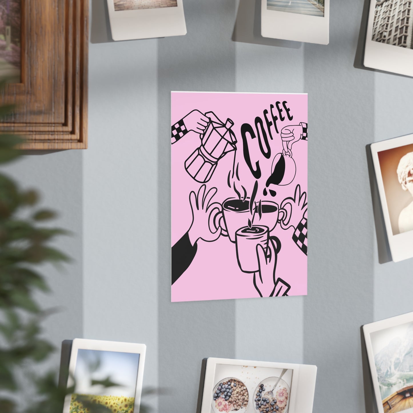 Coffee Cheers Print — Pink Coffee Art Poster