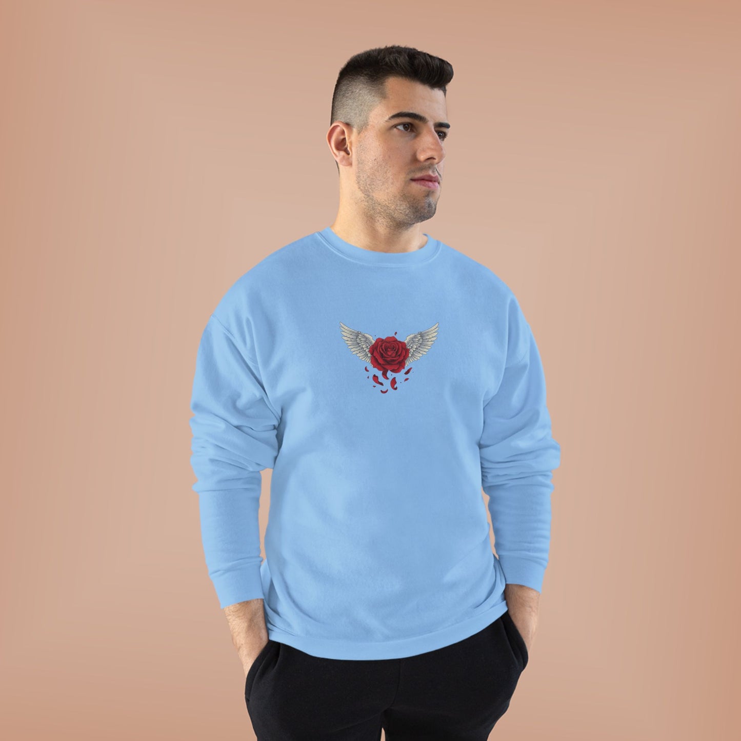 Crewneck Sweatshirt — Winged Heart Rose Chest Graphic