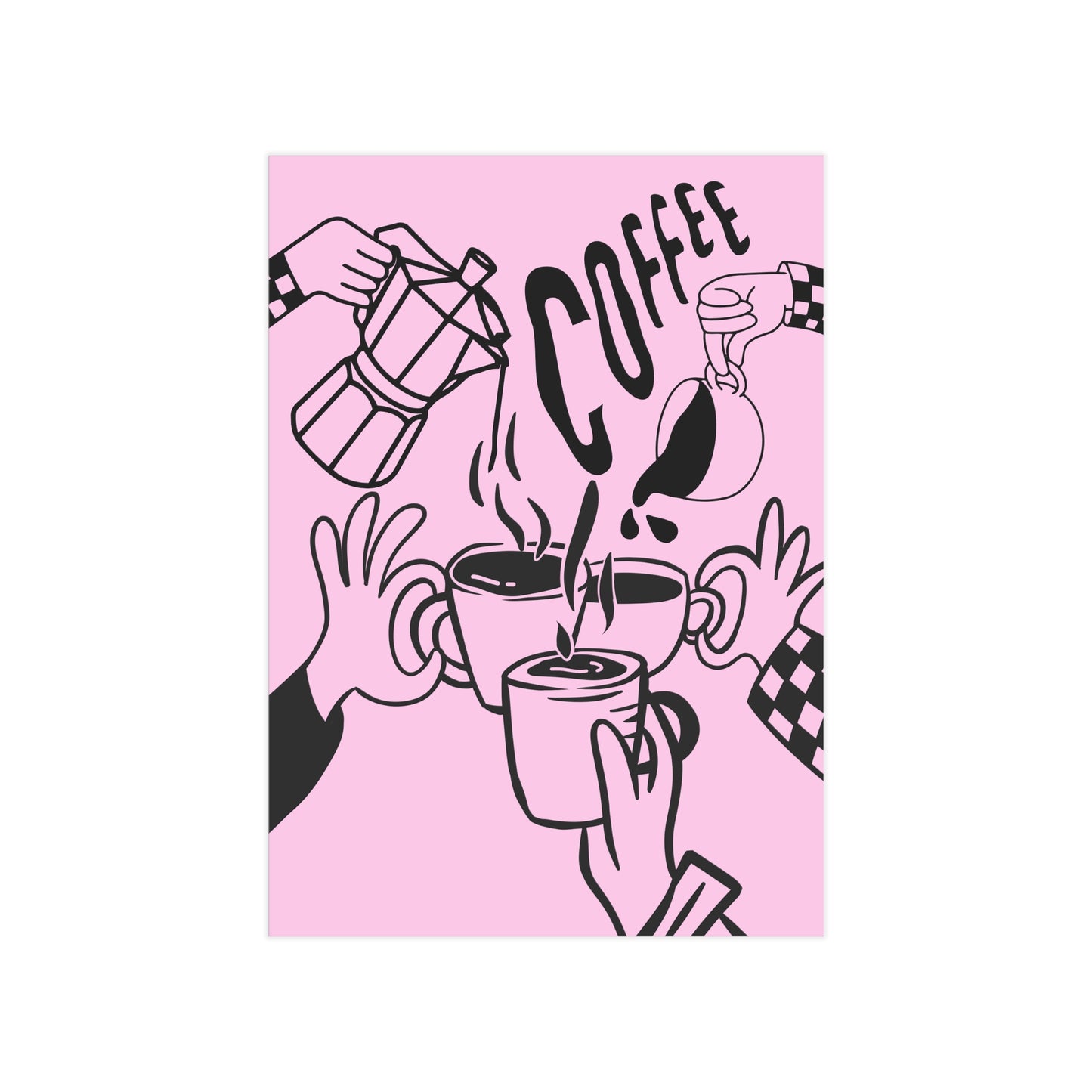 Coffee Cheers Print — Pink Coffee Art Poster