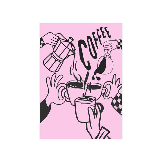 Coffee Cheers Print — Pink Coffee Art Poster