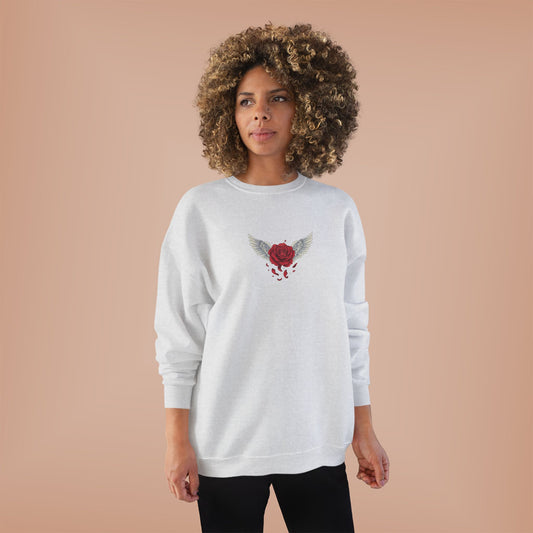 Crewneck Sweatshirt — Winged Heart Rose Chest Graphic