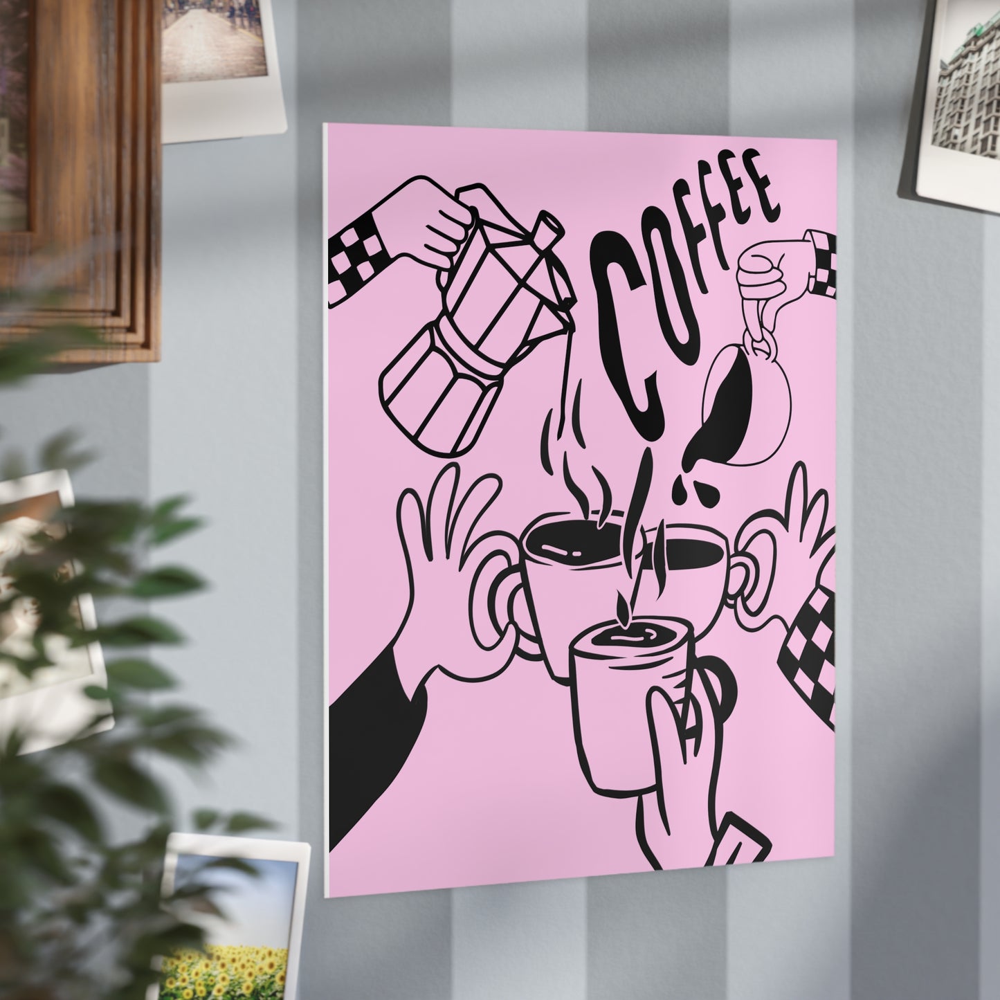 Coffee Cheers Print — Pink Coffee Art Poster