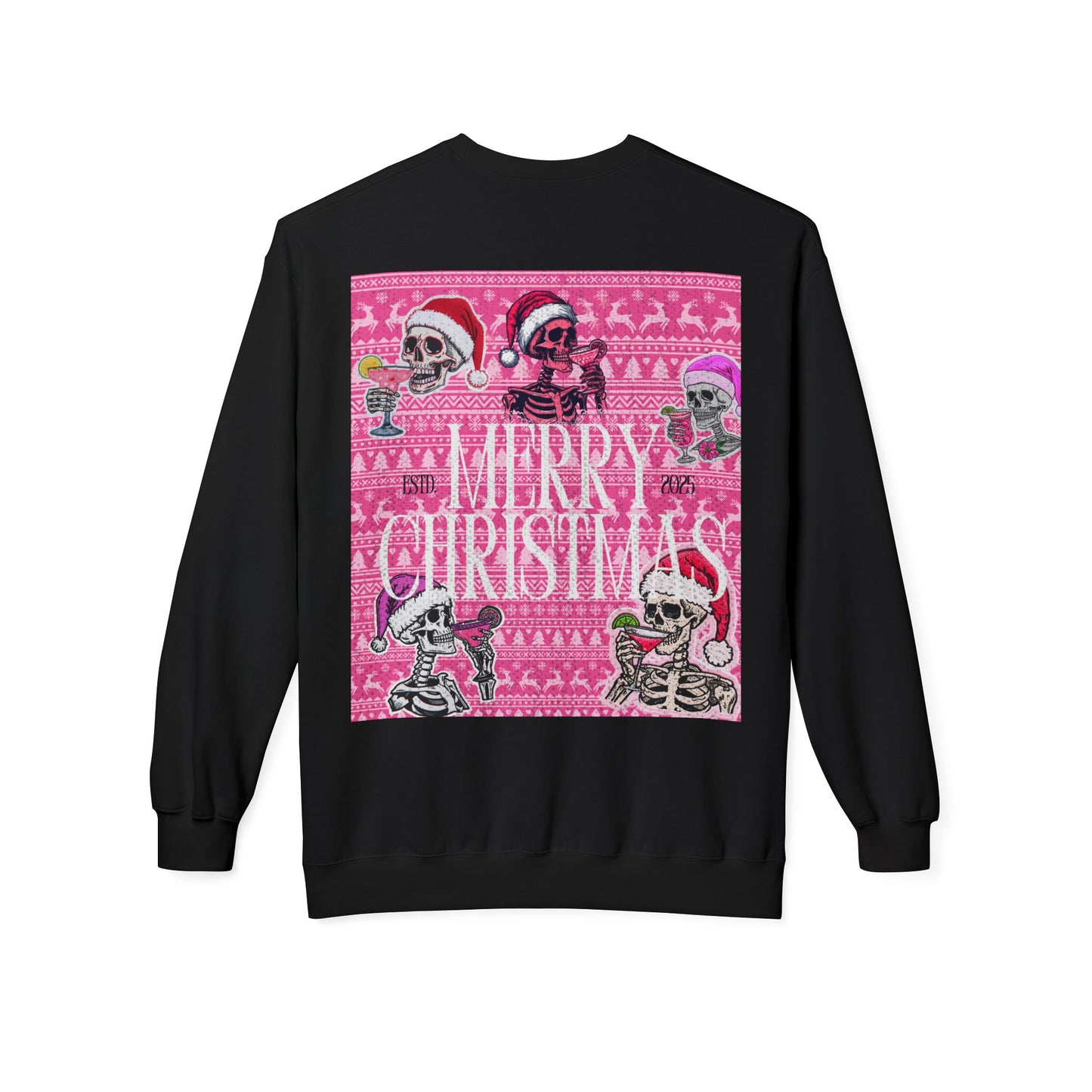 Christmas Skeleton Crewneck Sweatshirt — 'Merry Christmas' Pink Holiday Design