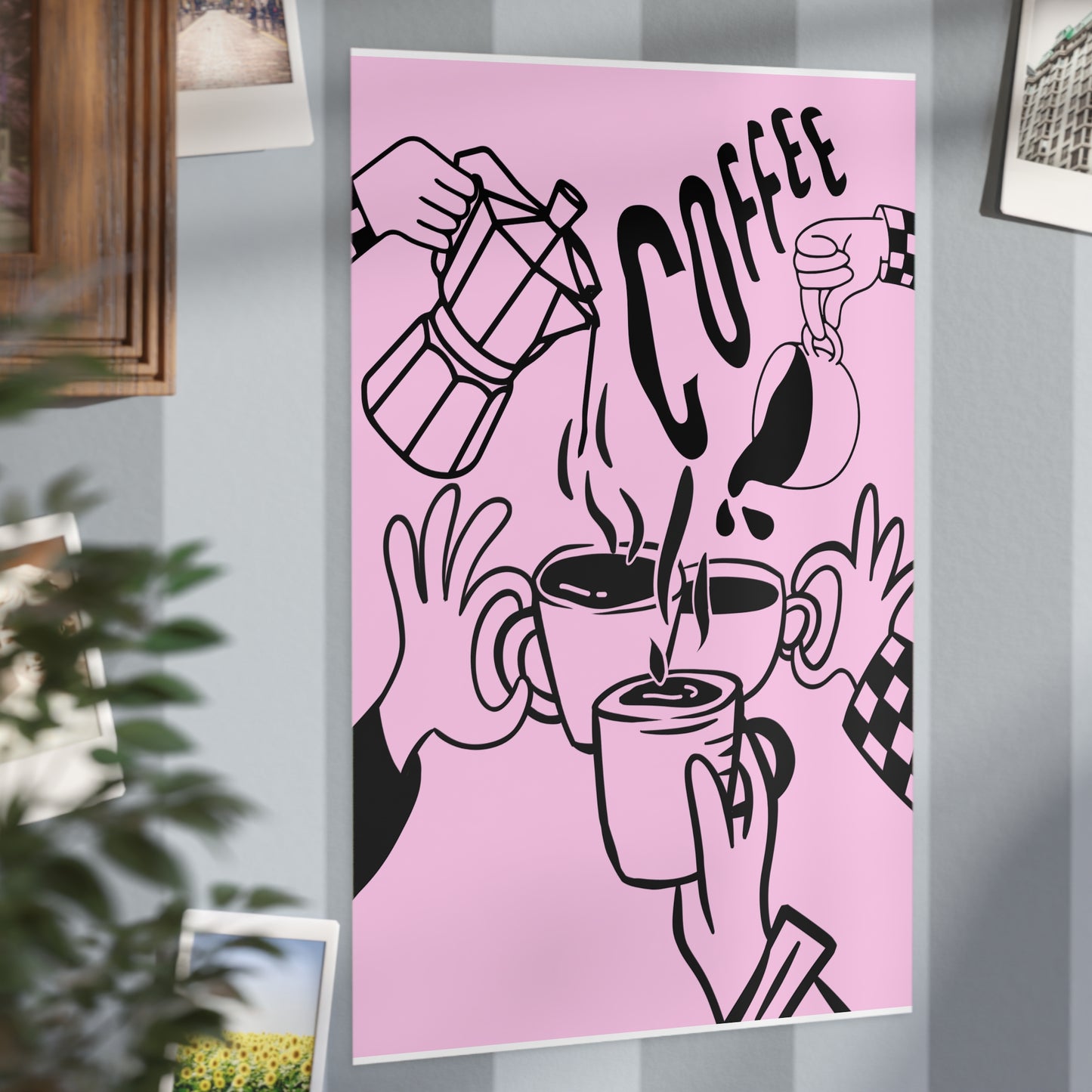Coffee Cheers Print — Pink Coffee Art Poster