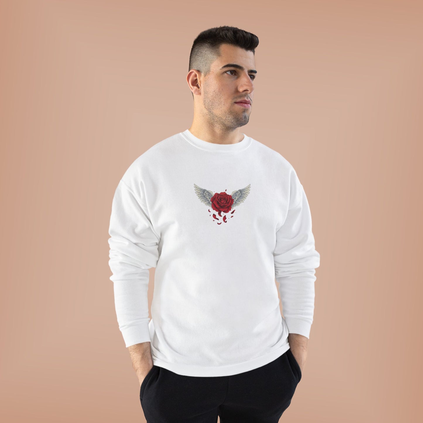 Crewneck Sweatshirt — Winged Heart Rose Chest Graphic