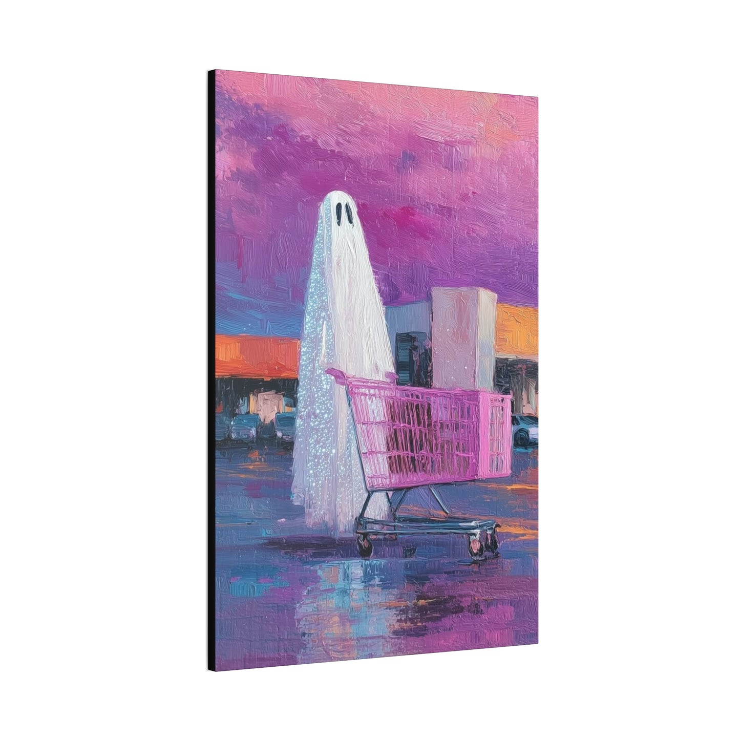 Ghost & Pink Shopping Cart Canvas Art — Whimsical home Wall Decor