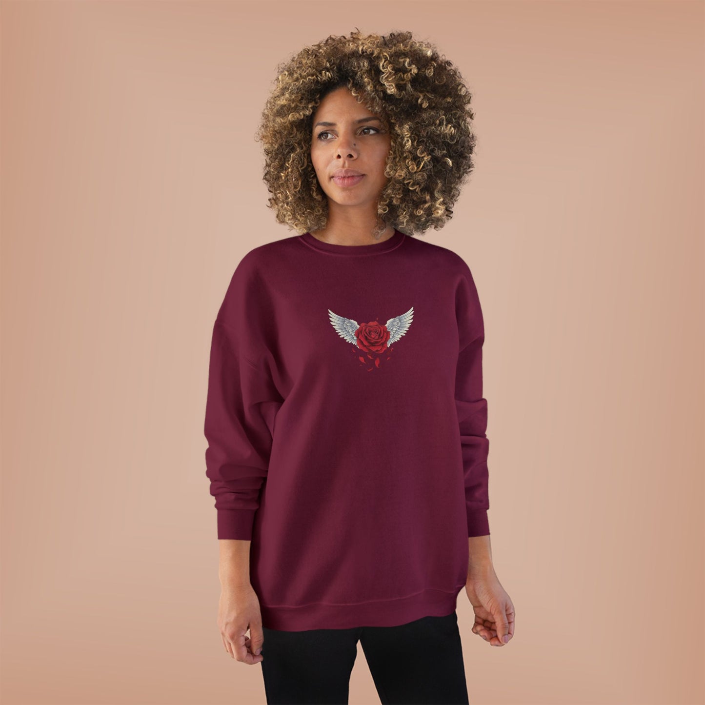 Crewneck Sweatshirt — Winged Heart Rose Chest Graphic