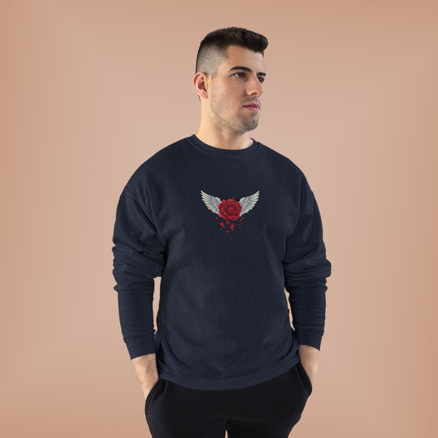 Crewneck Sweatshirt — Winged Heart Rose Chest Graphic