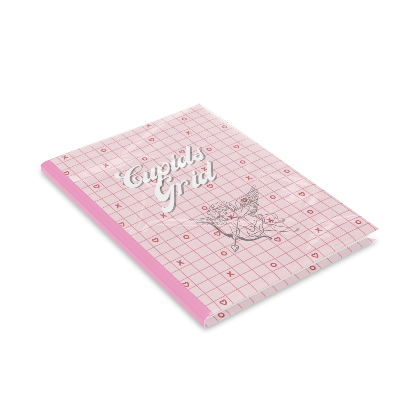 Cupids Grid Hardcover Notebook — Pink Heart Grid Journal with Cherub