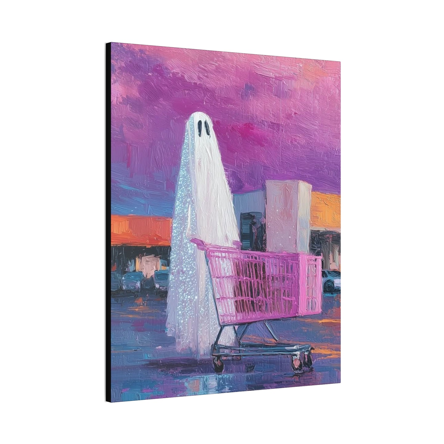 Ghost & Pink Shopping Cart Canvas Art — Whimsical home Wall Decor