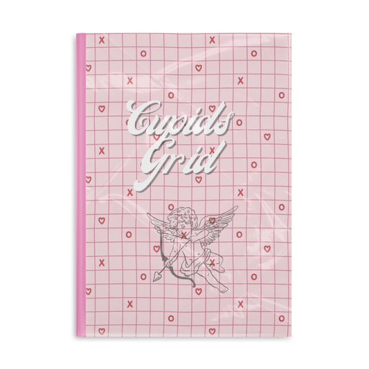 Cupids Grid Hardcover Notebook — Pink Heart Grid Journal with Cherub