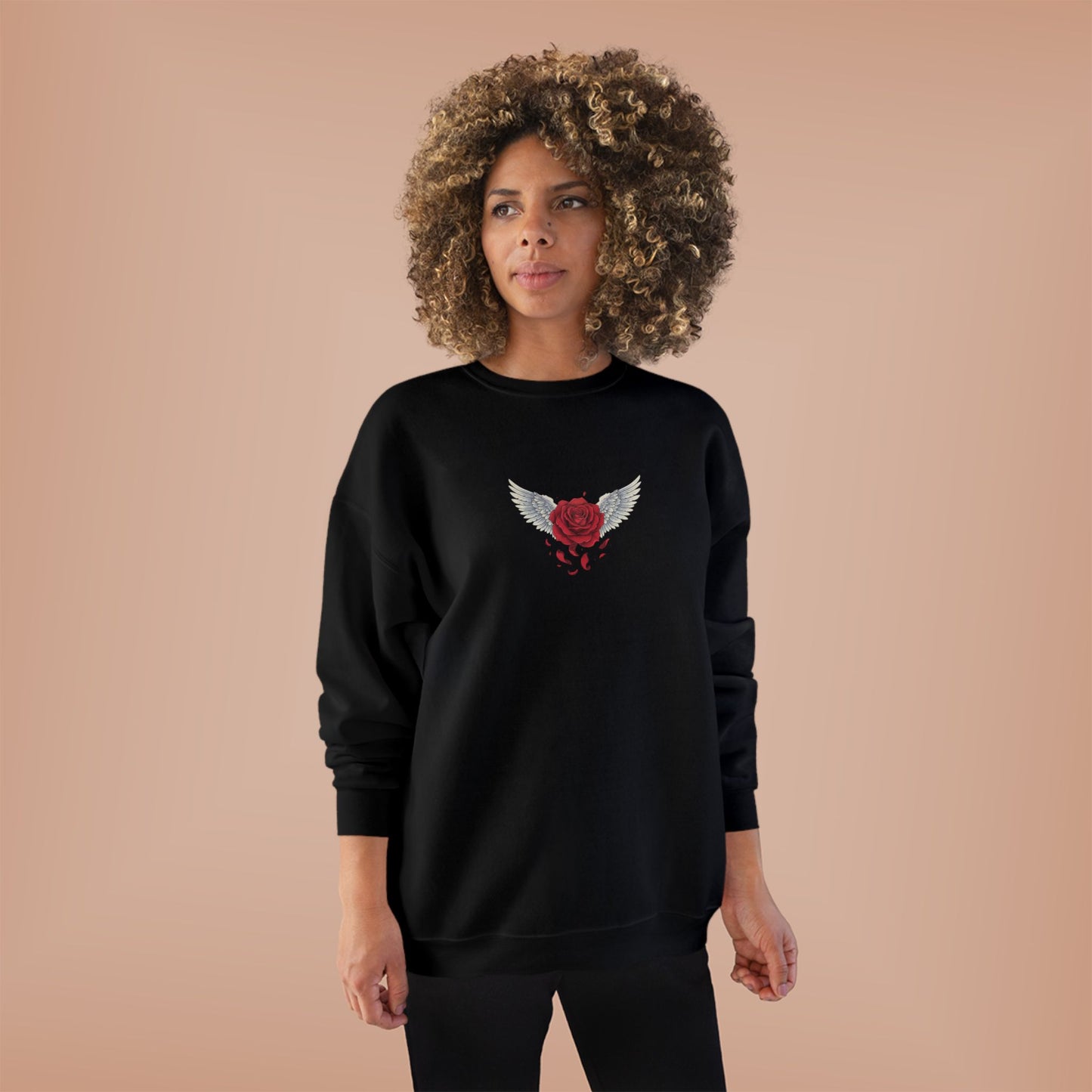 Crewneck Sweatshirt — Winged Heart Rose Chest Graphic