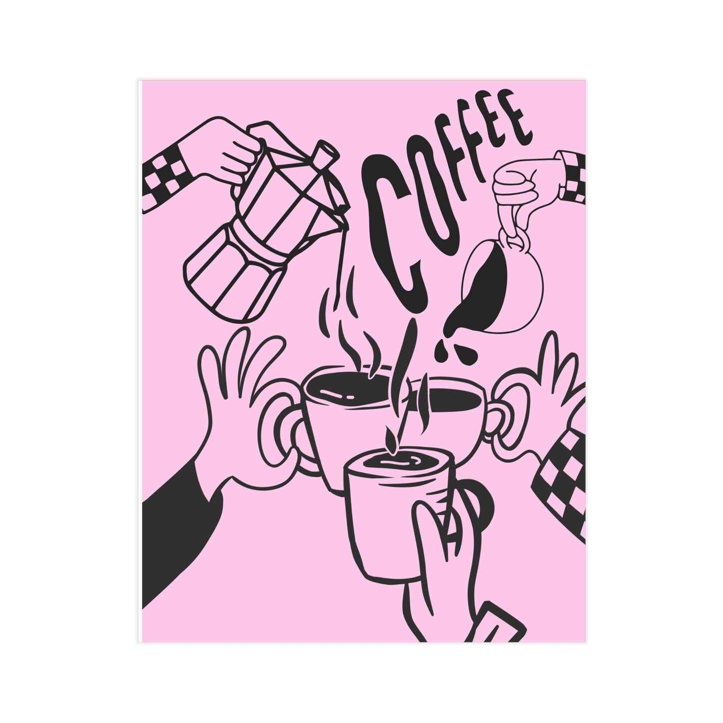 Coffee Cheers Print — Pink Coffee Art Poster