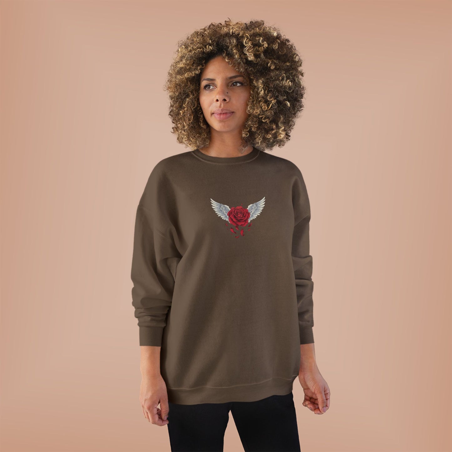 Crewneck Sweatshirt — Winged Heart Rose Chest Graphic